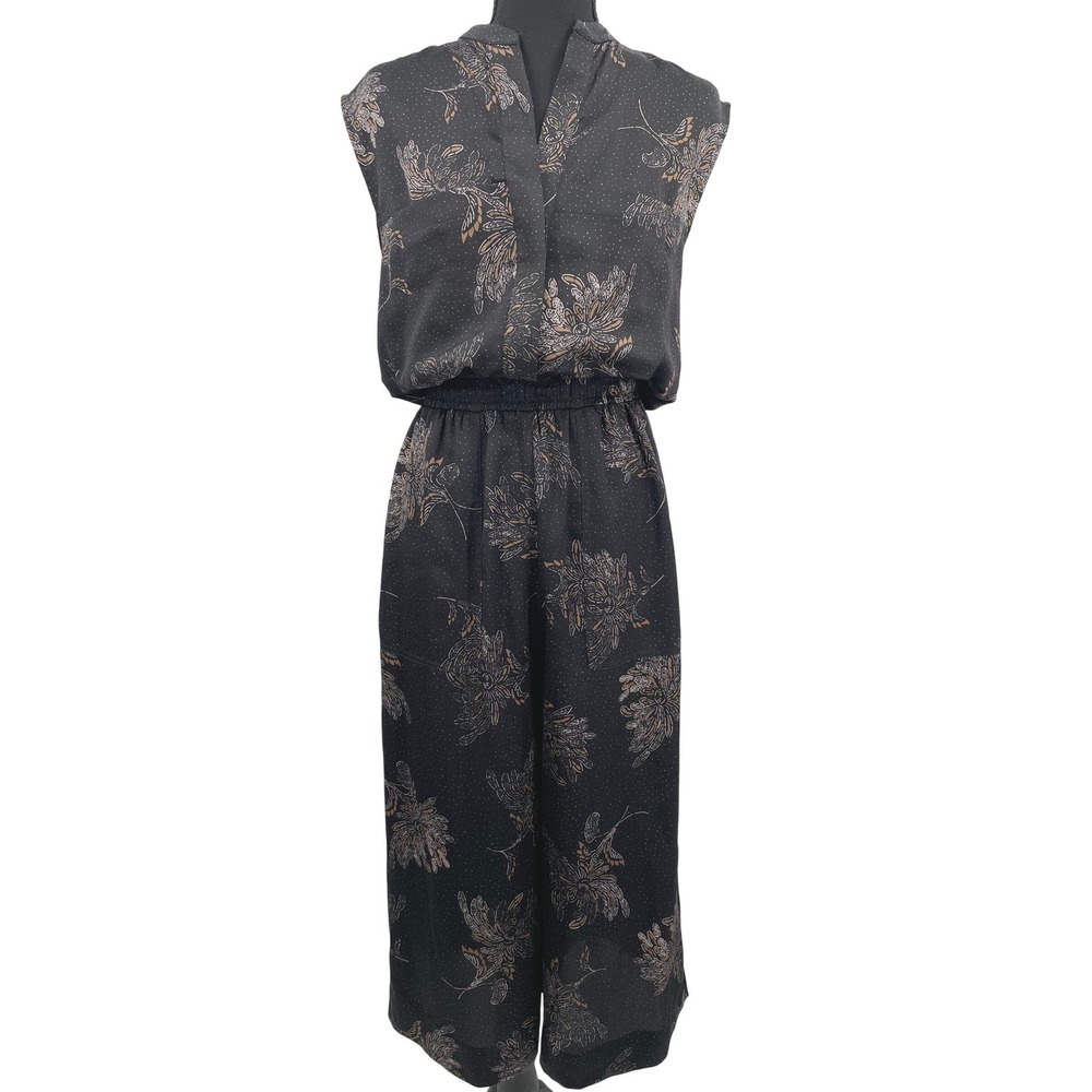 Vince Jumpsuit Womens XS Black Floral Sleeveless Wide Leg Chic Luxury Designer